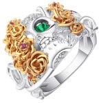 Virágkoponya -  divatgyűrű - zöld
