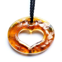 Muránói üveg medál, szív alakú lyukkal - narancssárga