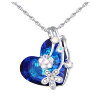 Flower heart- kék- Swarovski kristályos nyaklánc - Valentin napra ajánljuk!