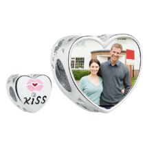 Fotó-charm készítés egyedi képpel - csók mintával - Pandora stílusú, 925 ezüstből 