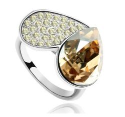 Szív gyűrű- borostyán - Swarovski kristályos