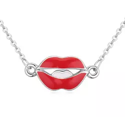 Kiss my lips- ezüst- Swarovski kristályos nyaklánc - piros