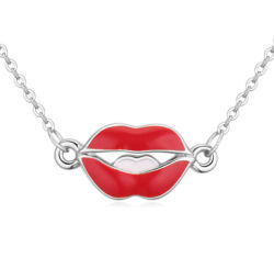 Kiss my lips- ezüst- Swarovski kristályos nyaklánc - piros