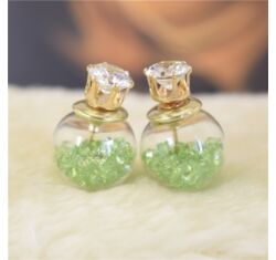 Dupla fülbevaló - kristályokkal - zöld