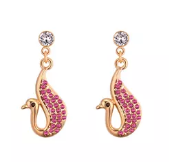 Álmodó hattyú - Swarovski kristályos fülbevaló - arany, rózsaszín