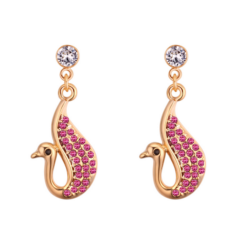 Álmodó hattyú - Swarovski kristályos fülbevaló - arany, rózsaszín