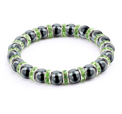 Ezüstös csillogás - természetes kőből fűzött ásványkarkötő kristályrondellákkal - zöld-fekete