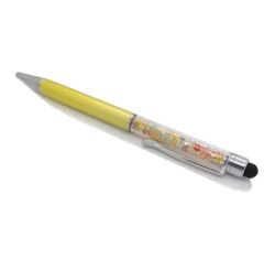 Kristályos toll ( golyóstoll ) fekete tintával, érintőképernyőhöz való véggel, színes kristályokkal - világos arany