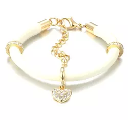 Valódi bőr karkötő 3 darab charmmal, szív alakú középpel - arany színben - törtfehér