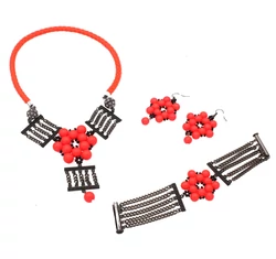 Debra - Swarovski gyöngy ékszerszett -  Neon Red - piros