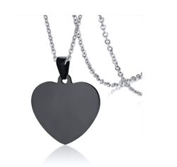 Gravírozható nemesacél medál -  szív alakú - fekete-Valentin napra ajánljuk!
