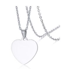 Gravírozható nemesacél medál -  szív alakú - ezüst-Valentin napra ajánljuk!