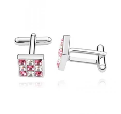 Négyzetes mandzsettagomb - rózsaszín, fehér - Swarovski kristályos