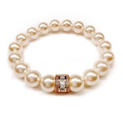 Swarovski kristályos gyöngy karkötő  - Creamrose - Rose Gold dísszel