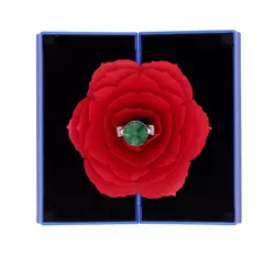Piros rózsa gyűrűtartó - kék díszdobozban