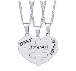 Best Friends Forever - 3 medálos - acél nyaklánc szett - ezüst