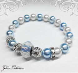 Swarovski gyöngy karkötő - White Opal, nagyméretű kristállyal - kék