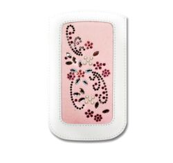 Ékszer telefontok -fehér bőr,  rózsaszín virágminta -Samsung Galaxy S3/S4 modellekhez
