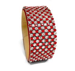 9 kősoros bőr karkötő - Light Siam, Crystal pepita - Swarovski kristályos - piros