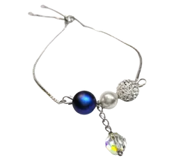Swarovski kristály és gyöngy karkötő  - White, Iridescent Dark Blue, AB Crystal
