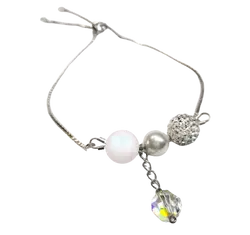 Swarovski kristály és gyöngy karkötő  - állítható méretű - White