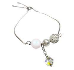 Swarovski kristály és gyöngy karkötő  - állítható méretű - White