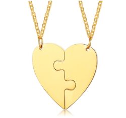 Szívpuzzle- páros acél nyaklánc - arany-Valentin napra ajánljuk!
