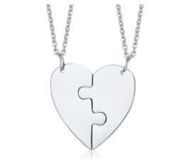 Szívpuzzle- páros acél nyaklánc - ezüst-Valentin napra ajánljuk!