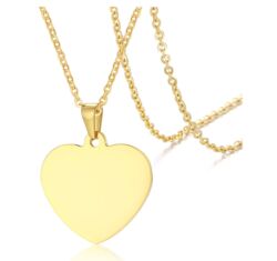 Gravírozható nemesacél medál -  szív alakú - arany-Valentin napra ajánljuk!
