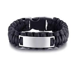Gravírozható Paracord túlélő karkötő -fekete