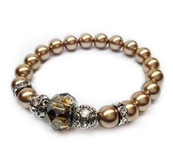 Swarovski gyöngy karkötő - Bronze, nagyméretű kristállyal - borostyán