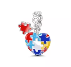 Pandora stílusú aranyozott ezüst charm -  Puzzle szív