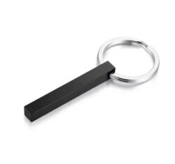 Gravírozható oszlop alakú - nemesacél kulcstartó - fekete