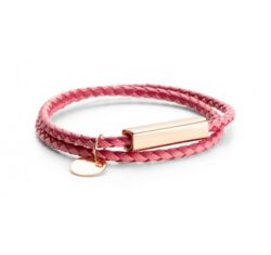 Gravírozható fémlapocska - bőr karkötő - piros-rózsaszín- 165 mm