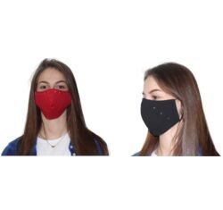 Kétoldalú Swarovski kristályos egészségügyi maszk - fekete -piros, mindkét oldalon sávos mintával
