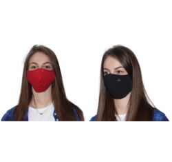 Kétoldalú Swarovski kristályos egészségügyi maszk - fekete -piros, piros oldalon sávos, fekete oldalon háromszög mintával