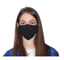 Swarovski kristályos egészségügyi maszk, állítható fülpánttal - fekete, oldalt dupla sávos motívummal