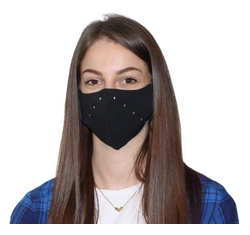 Swarovski kristályos egészségügyi maszk, állítható fülpánttal - fekete, kétoldalt sáv motívummal