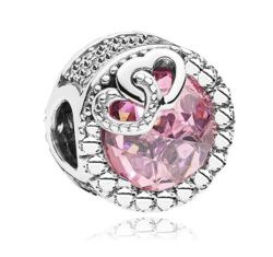 Pandora stílusú ezüst charm -  Rózsaszín csillám