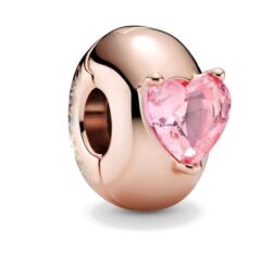 Pandora stílusú ezüst charm -  Rózsaszín szív-Valentin napra ajánljuk!