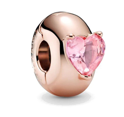 Pandora stílusú ezüst charm -  Rózsaszín szív