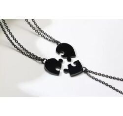 Szívpuzzle- tripla acél nyaklánc - fekete