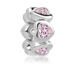 Pandora stílusú ezüst charm - Rózsaszín szívek