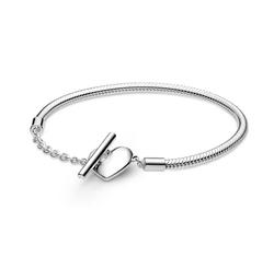 Pandora stílusú karlánc - Szíves T kapcsos- 17 cm