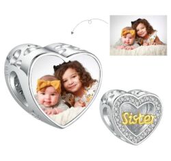 Fotó-charm készítés egyedi képpel -Sister- Pandora stílusú, 925 ezüstből