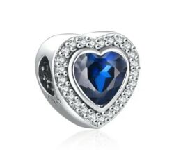 Pandora stílusú  ezüst charm - Kék szívem