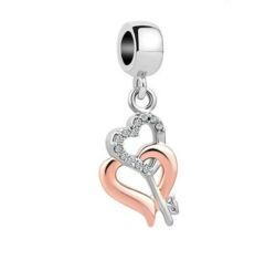 Pandora stílusú  ezüst charm -  Szívem kulcsa