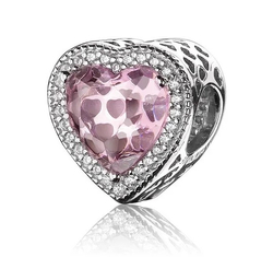 Pandora stílusú  ezüst charm - Rózsaszín szívem