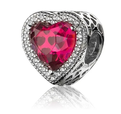Pandora stílusú  ezüst charm - Vörös szívem