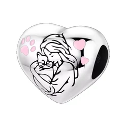 Pandora stílusú ezüst charm - Cat Love